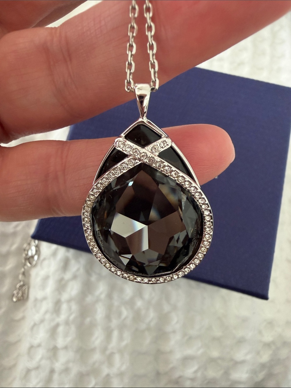 Swarovski Silver Necklace with Black Teardrop Crystal Pendant - Picture 3 of 3